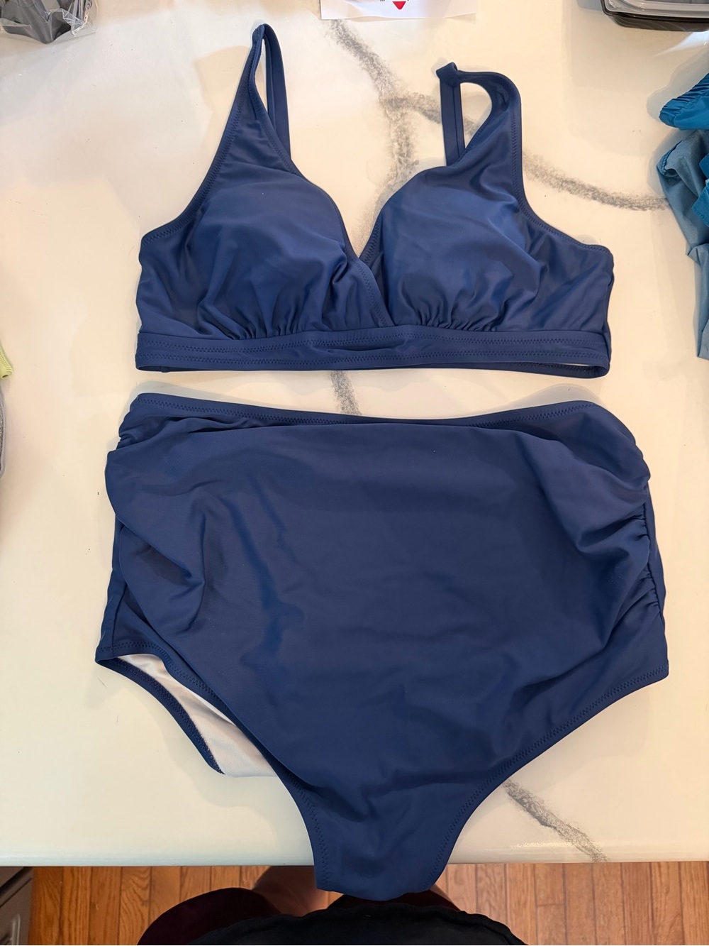 Maternity High-Waist Two-Piece Bikini Set in Navy